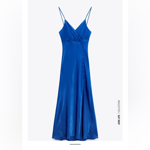 ZARA SATIN LINGERIE STYLE DRESS COBALT - Picture 5 of 9